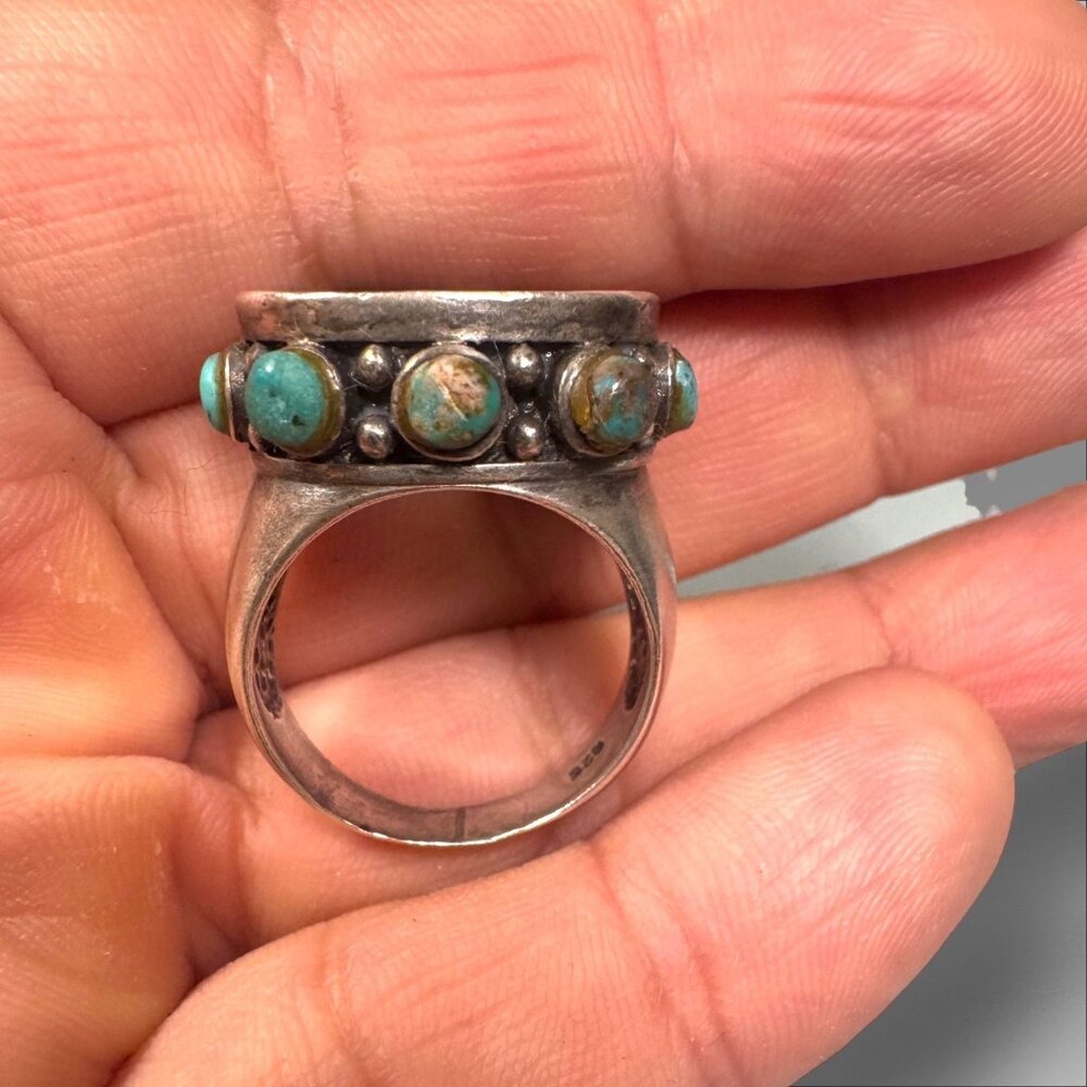 Antique Bavaria Franklin Rose China & Upcycled Turquoise Vintage 925 Silver Ring - Picture 9 of 11